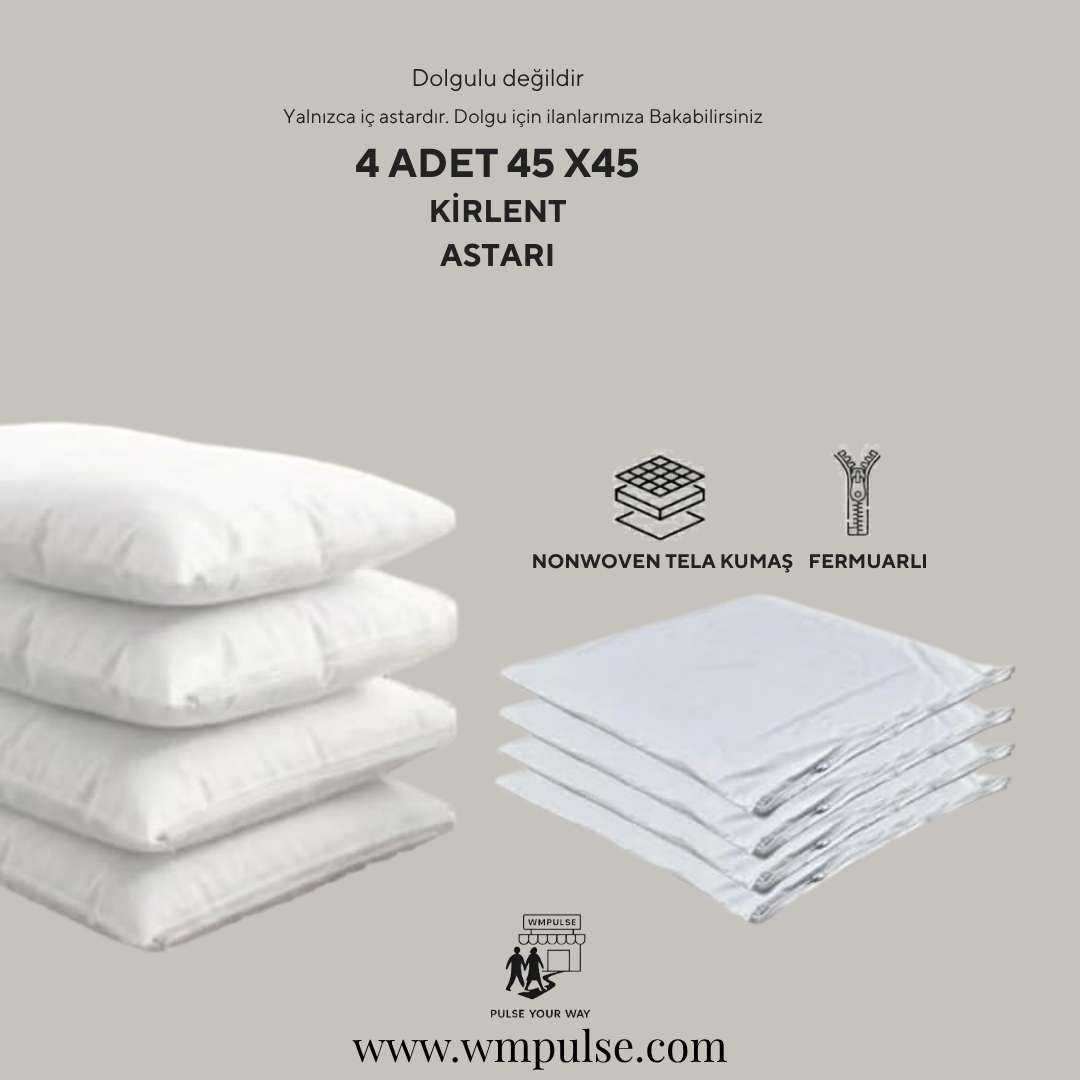 4 Adet Fermuarlı Kırlent İç Astarı 45x45 cm - Nonwoven Tela Kumaş